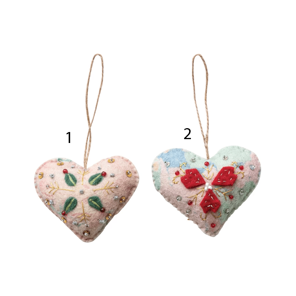 Wool Felt Heart Ornament - 2 Style Options, Shopsweetluluss