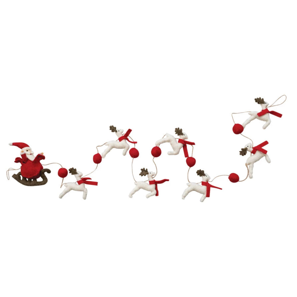 Wool Felt Santa In Sleigh & Reindeer Garland, Shopsweetluluss