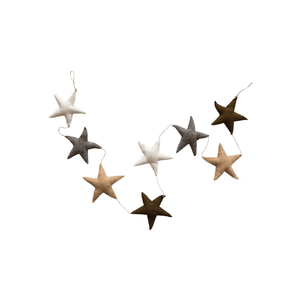 Wool Felt Star Garland - Natural Multi, Shopsweetluluss