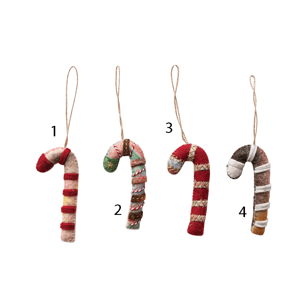 Wool Felt Candy Cane Ornament - 4 Style Options, Shopsweetluluss