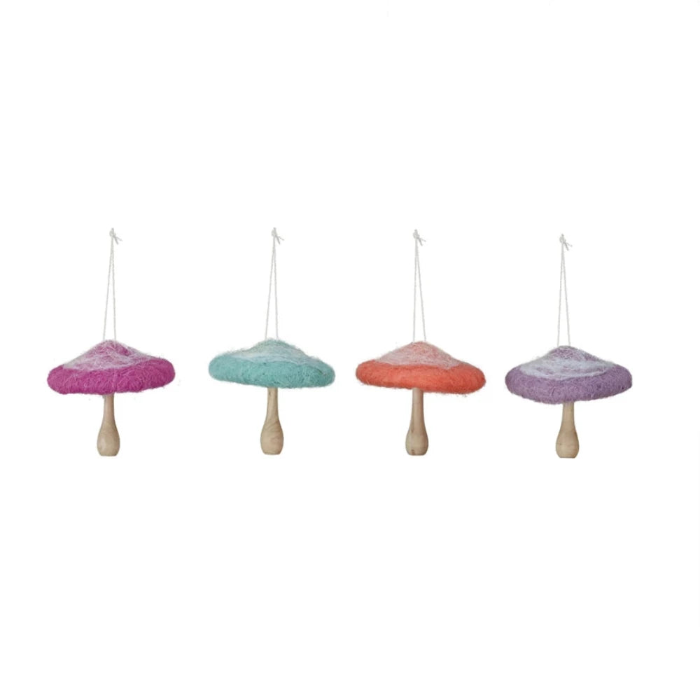 Wool & Wood Mushroom Ornament, Large - 4 Color Options, Shopsweetluluss