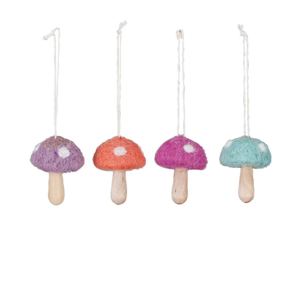 Wool & Wood Mushroom Ornament, Small - 4 Color Options, Shopsweetluluss