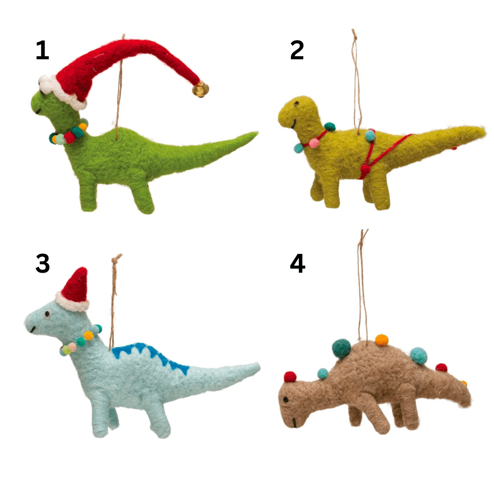 Wool Felt Dinosaur Ornaments, 4 Style Options - Shopsweetluluss
