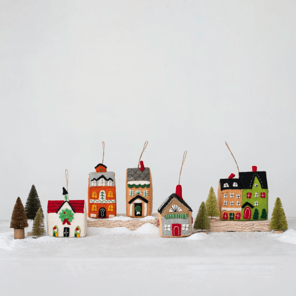 Handmade Wool Felt House Ornament w/ Embroidery & Applique, 5 Style Options - Shopsweetluluss