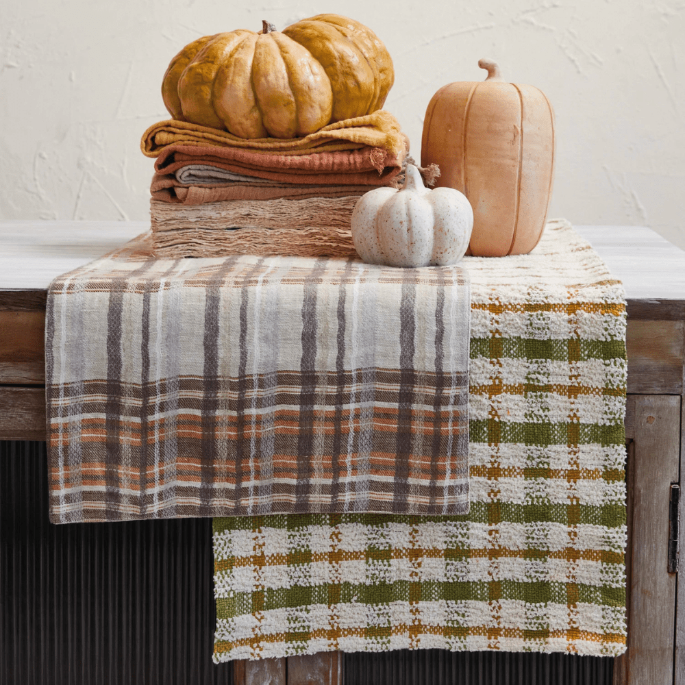 Woven Cotton Table Runner - Cream, Green & Yellow Plaid, Shopsweetluluss