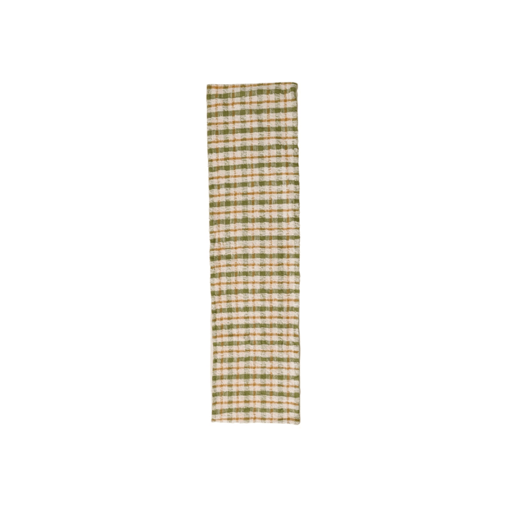 Woven Cotton Table Runner - Cream, Green & Yellow Plaid, Shopsweetluluss