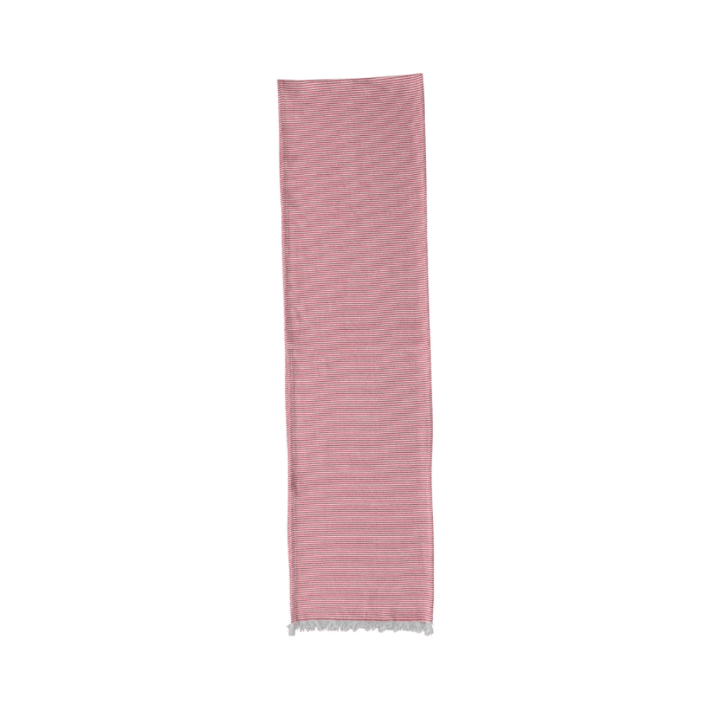 Woven Cotton Table Runner w/ Stripes & Fringe - Red & White, Shopsweetluluss