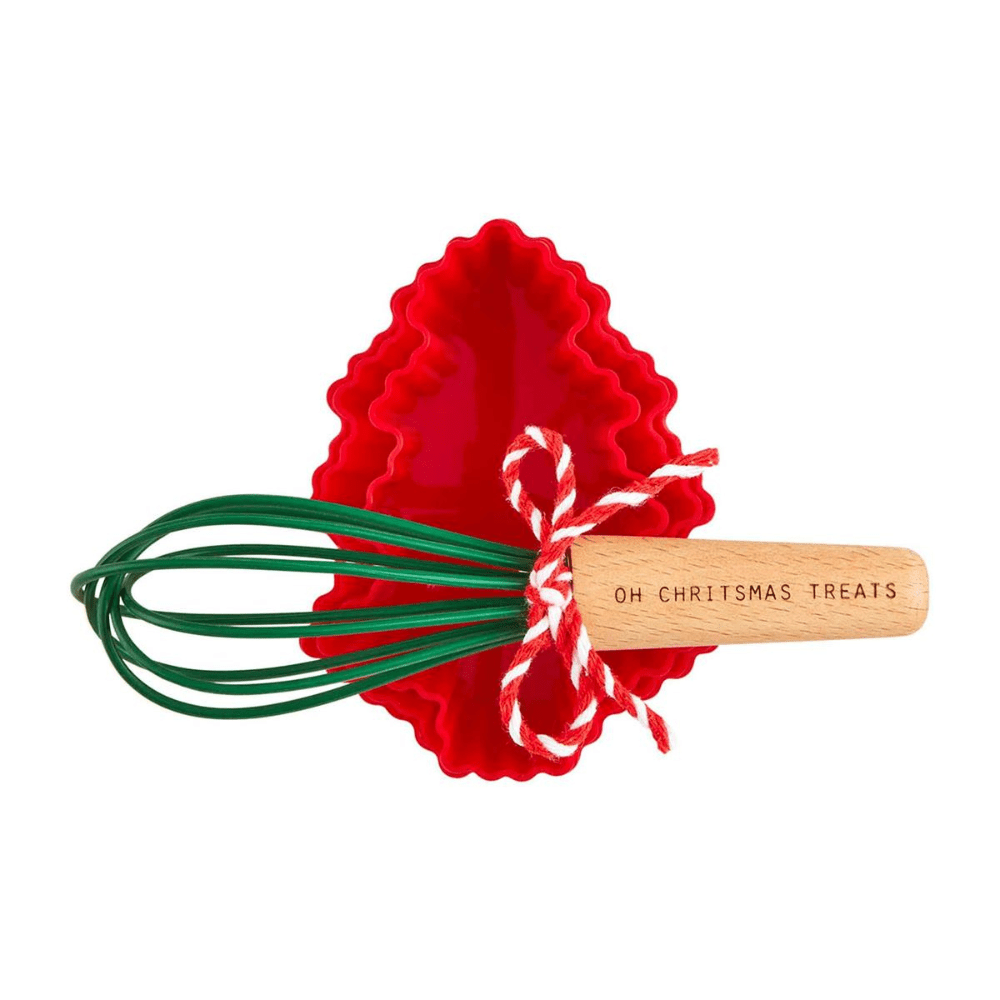 Christmas Baking Mold & Whisk Set - Red Christmas Tree Mold & Green Whisk, Shopsweetluluss
