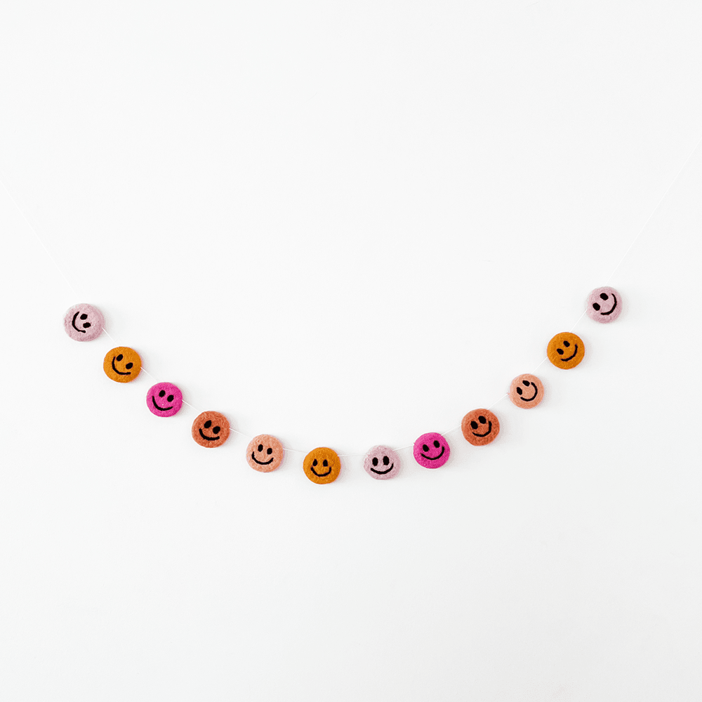 Smiley Wool Felt Wool Felt Garland, Shopsweetluluss