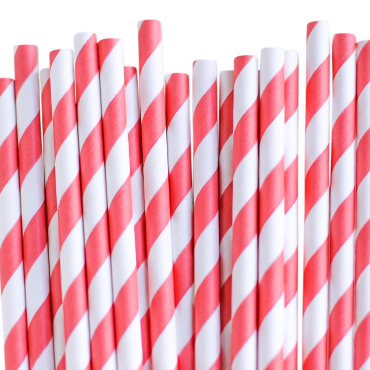 Eco Friendly Paper Straws: Coral Stripes - Shopsweetluluss
