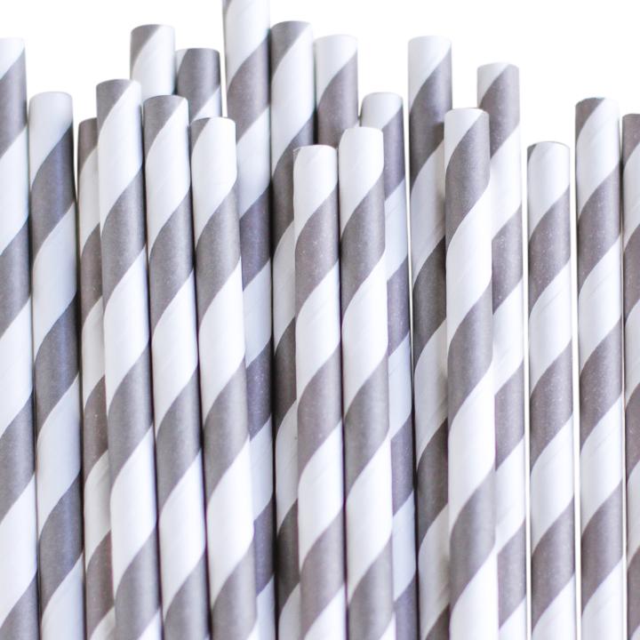 Eco Friendly Paper Straws: Dark Gray Stripes - Shopsweetluluss