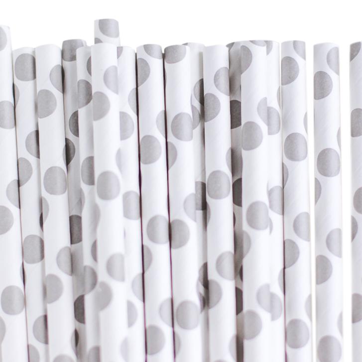 Eco Friendly Paper Straws: Baby Gray Dots - Shopsweetluluss
