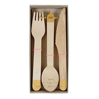 Wooden Cutlery Set - Gold, Shopsweetluluss
