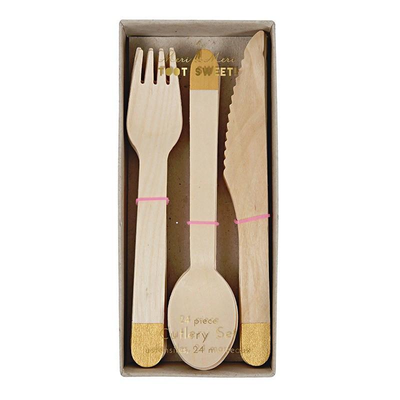 Wooden Cutlery Set - Gold, Shopsweetluluss