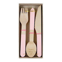 Wooden Cutlery Set - Soft Pink available at Shopsweetluluss