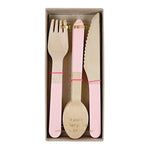 Wooden Cutlery Set - Soft Pink available at Shopsweetluluss