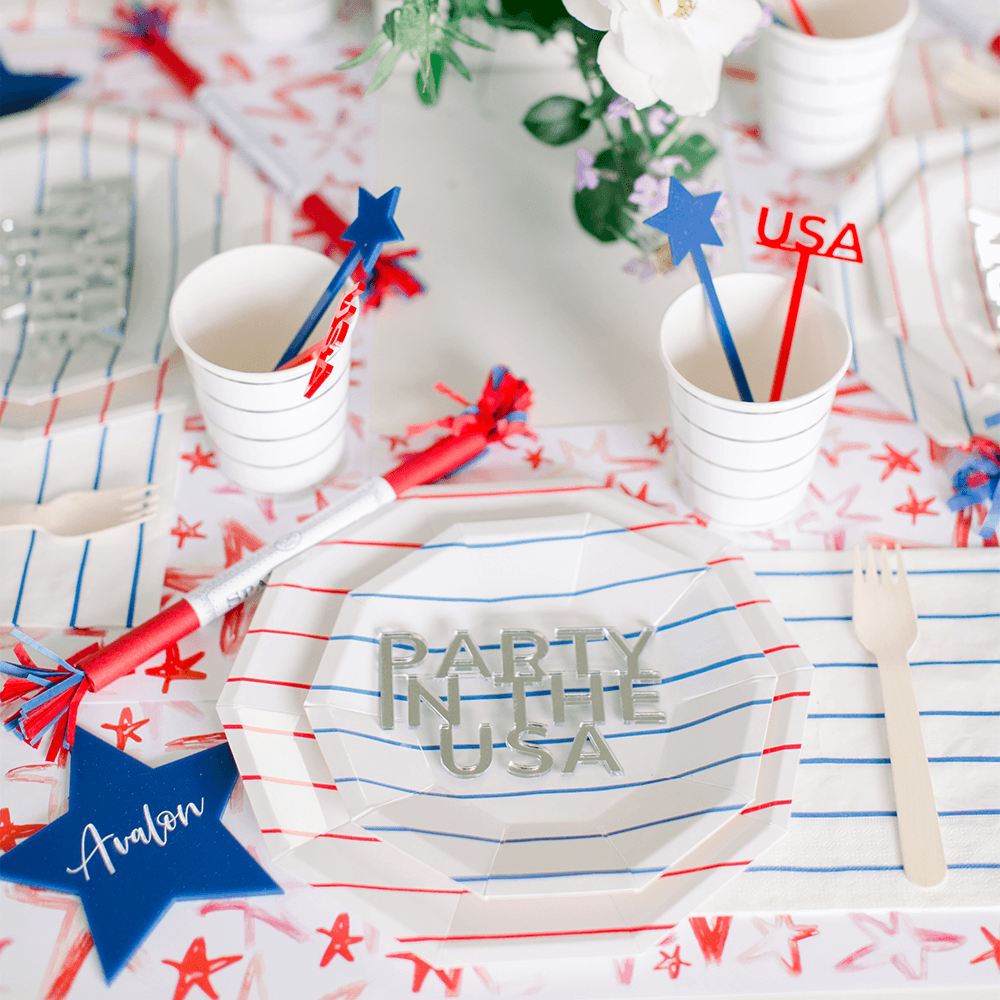 Candy Apple Frenchie Striped Large Plates from Daydream Society