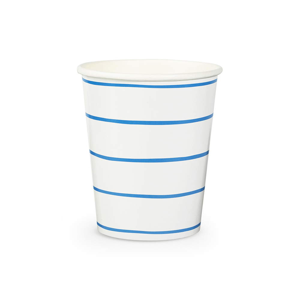 Cobalt Frenchie Striped 9 oz Cups from Daydream Society