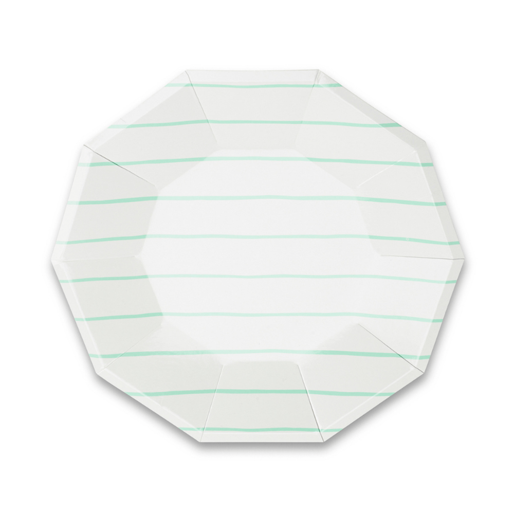 Mint Frenchie Striped Large Plates from Daydream Society