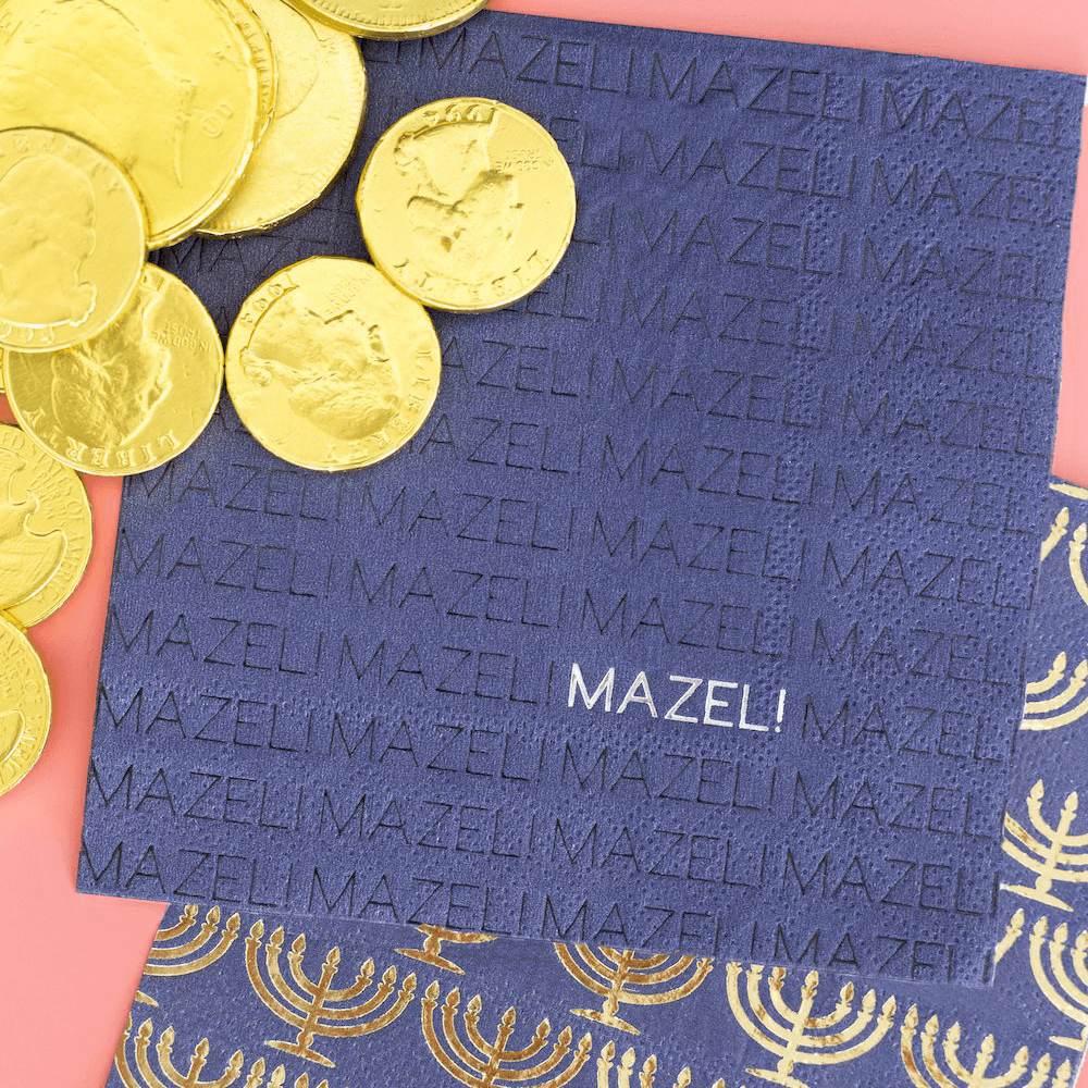 Navy "Mazel" Cocktail Napkins, Shopsweetluluss
