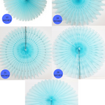 Light Blue Paper Fans, 5 Sizes