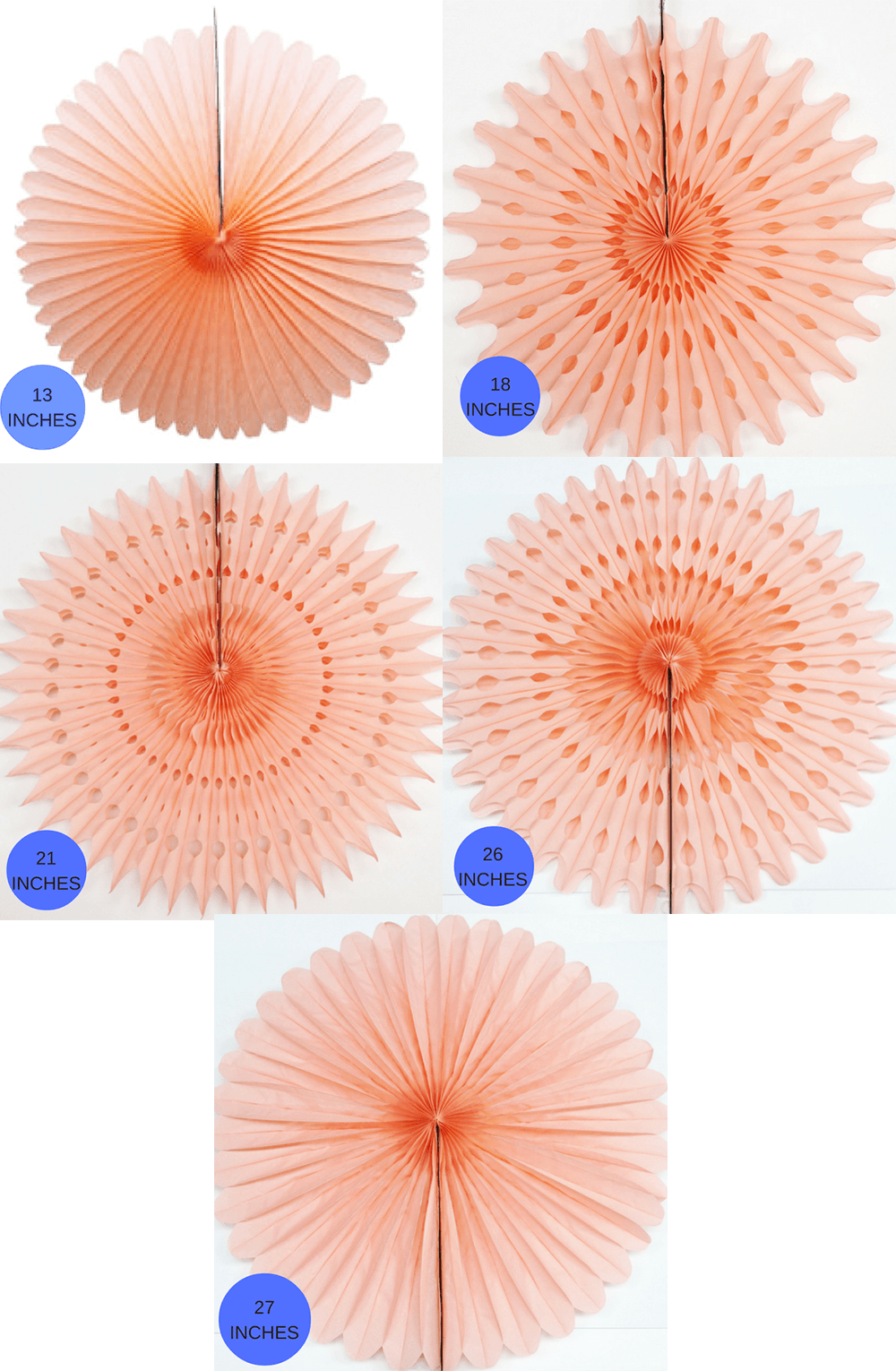 Peach Paper Fans, 5 Sizes