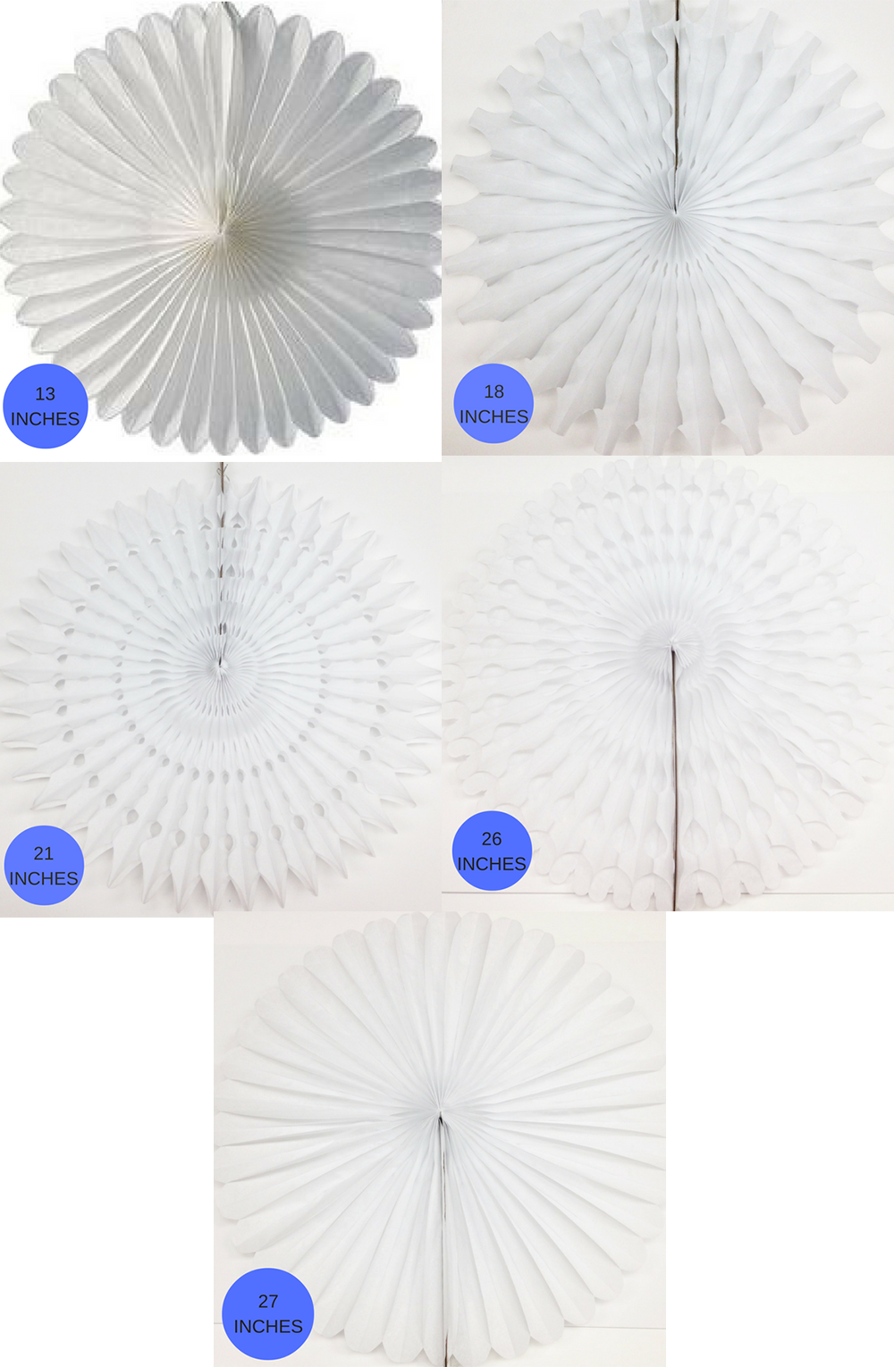 White Paper Fans, 5 Sizes
