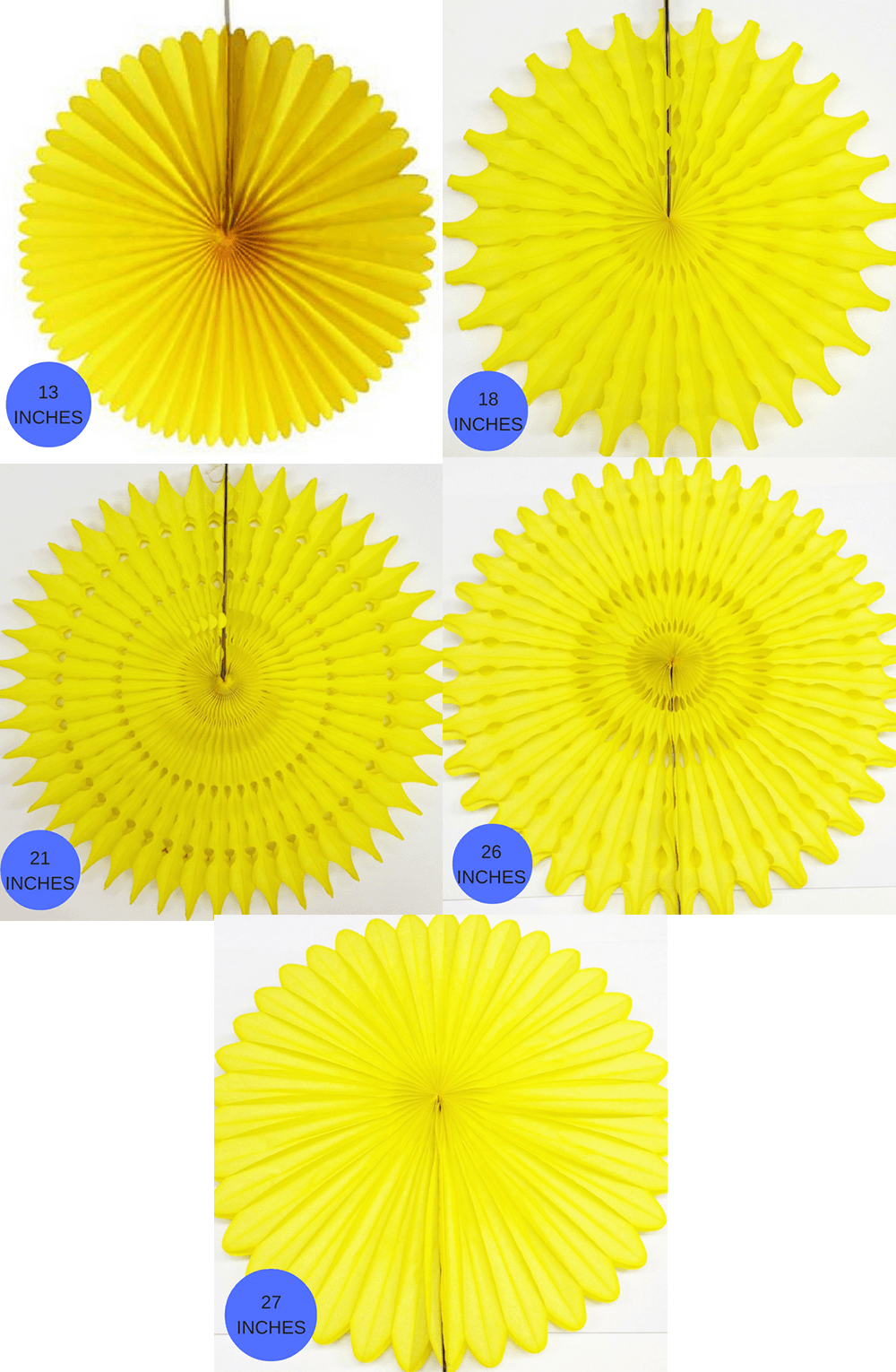 Yellow Paper Fans, 5 Sizes