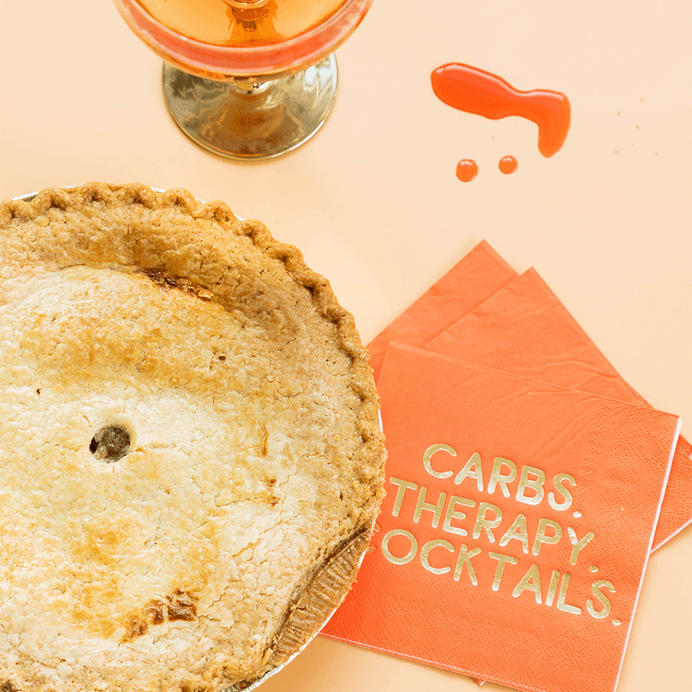 "Carbs, Therapy, Cocktails" Witty Cocktail Napkin from Jollity & Co