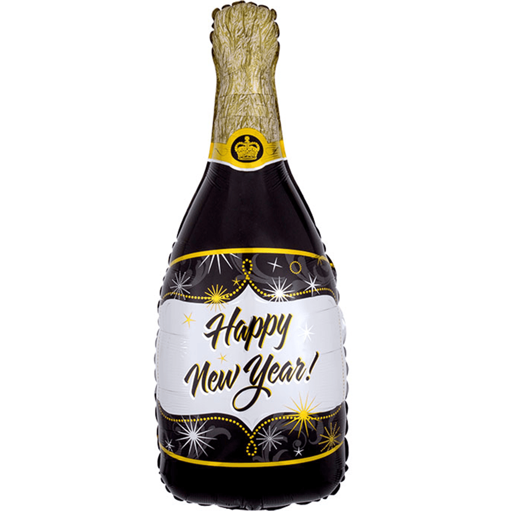 36" "Happy New Year" Champagne Bottle Foil Balloon, Shopsweetluluss