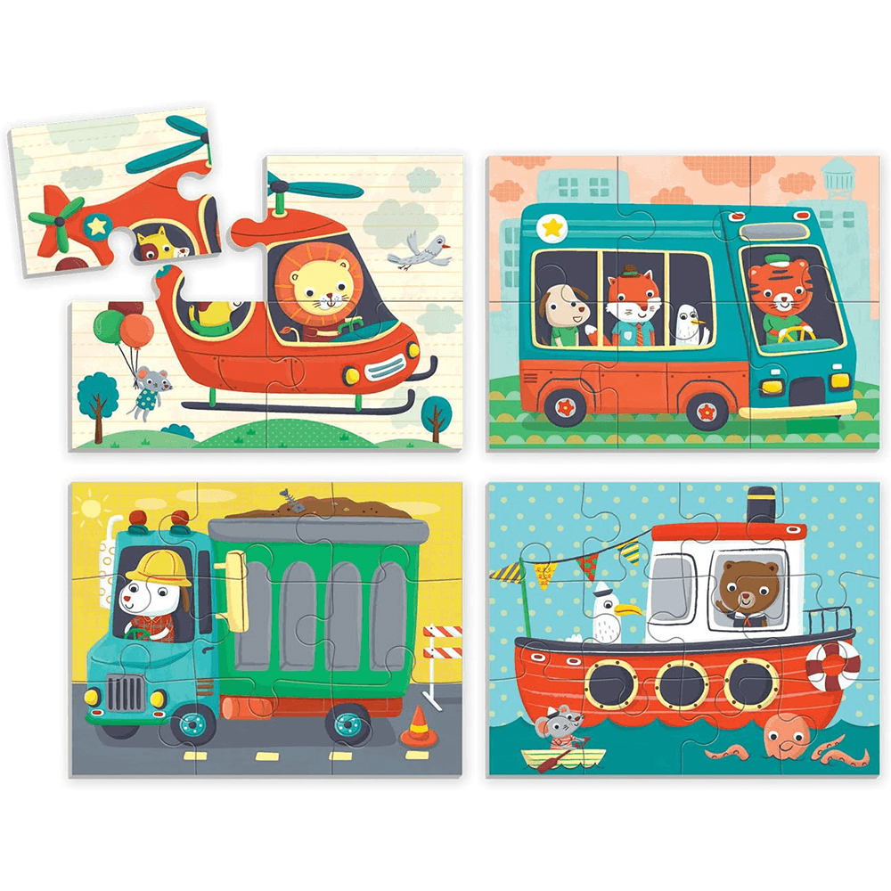 4-in-a-Box Progressive Puzzle Set - Transportation, Shopsweetluluss