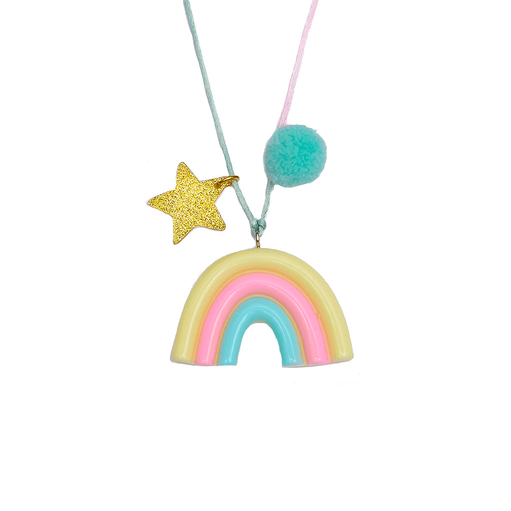 Rainbow Necklace with Aqua Pom, Shopsweetluluss