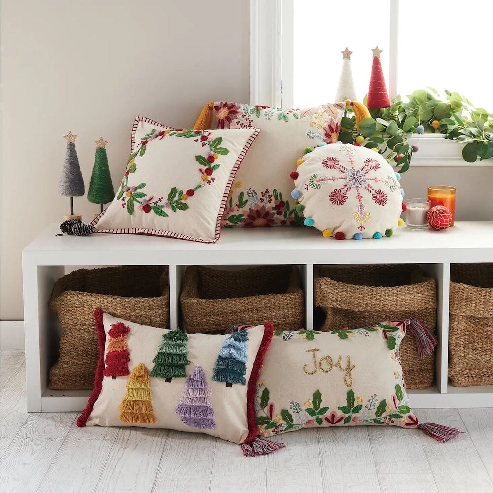 Boho Holiday Tree Farm Embroidered Pillow, Shopsweetluluss