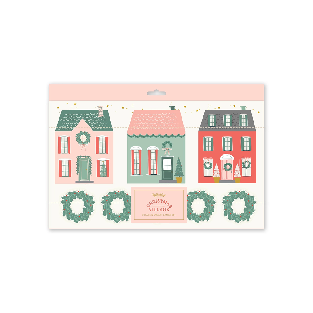 Christmas Village and Wreath Banner, Shopsweetluluss