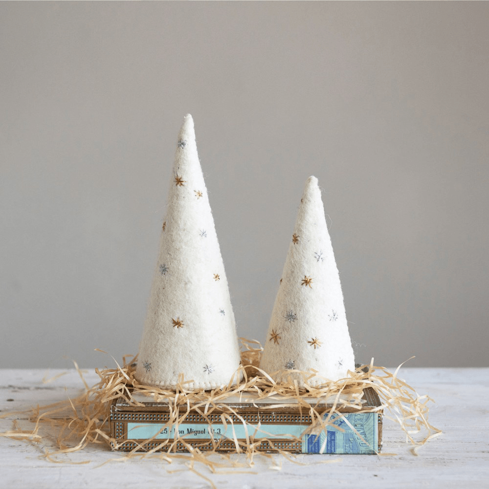 Cone Tree w/ Embroidered Stars - Silver & Gold, Shopsweetluluss