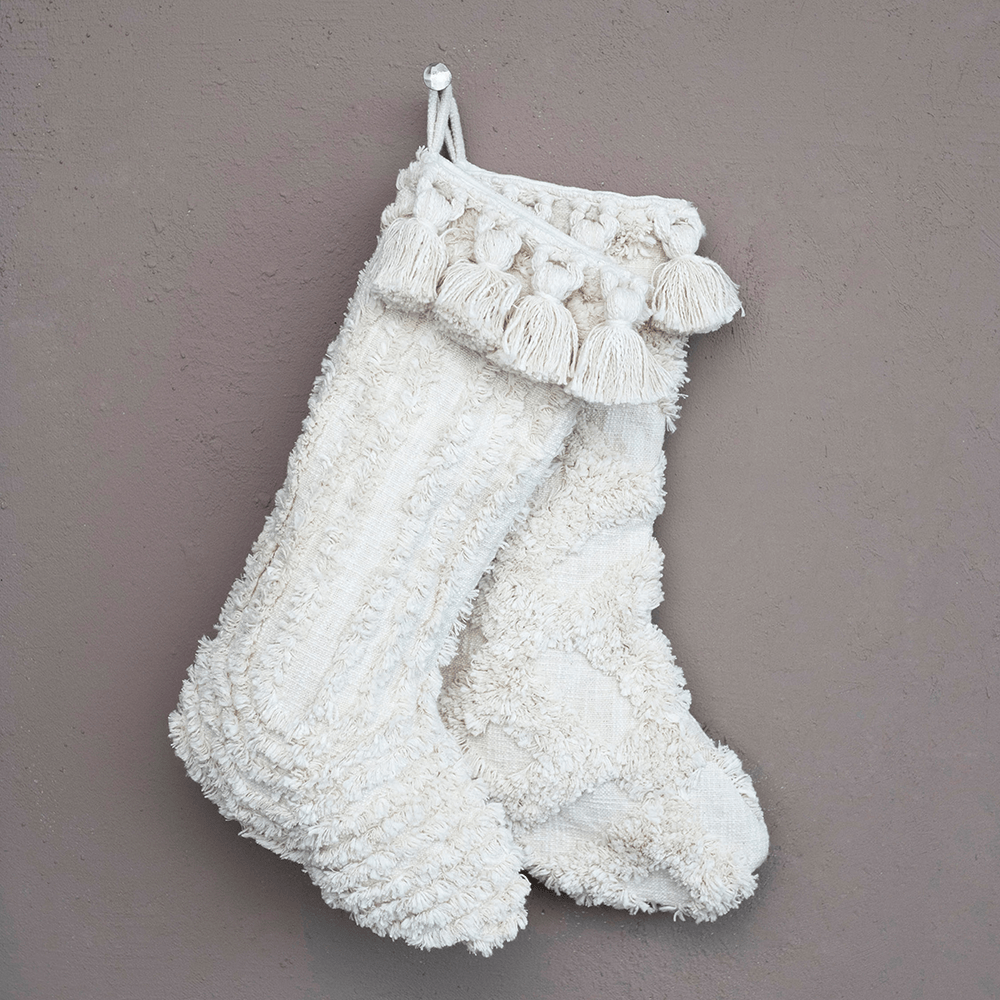 Cotton Slub Stocking w/ Tufting & Tassels - 2 Style Options, Shopsweetluluss