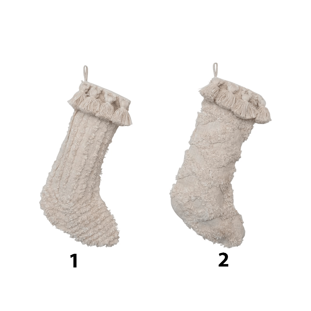 Cotton Slub Stocking w/ Tufting & Tassels - 2 Style Options, Shopsweetluluss