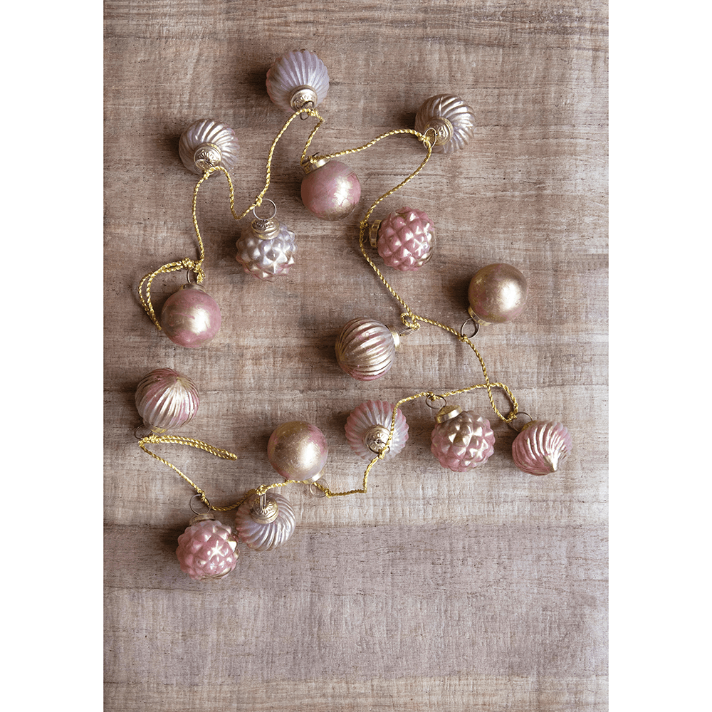 Embossed Mercury Glass Ball Ornament Garland - Pink & Gold, Shopsweetluluss