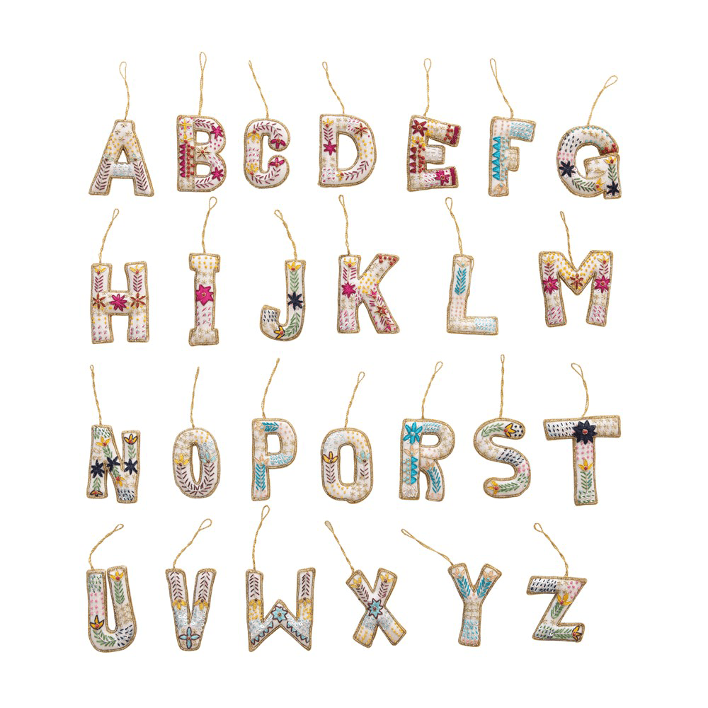 Fabric Alphabet Ornament with Beads & Embroidery, Shopsweetluluss