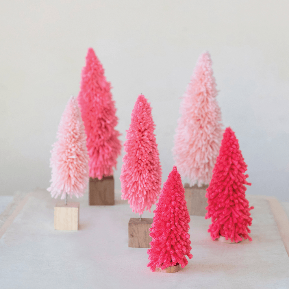 Fabric Yarn Tree w/ Wood Block Base, Hot Pink - 2 Size Options, Shopsweetluluss