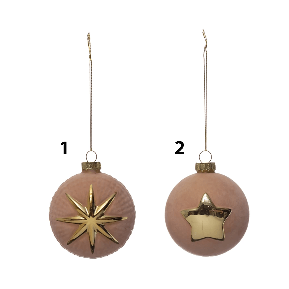 Flocked Glass Ball Ornament w/ Star - 2 Style Options, Shopsweetluluss
