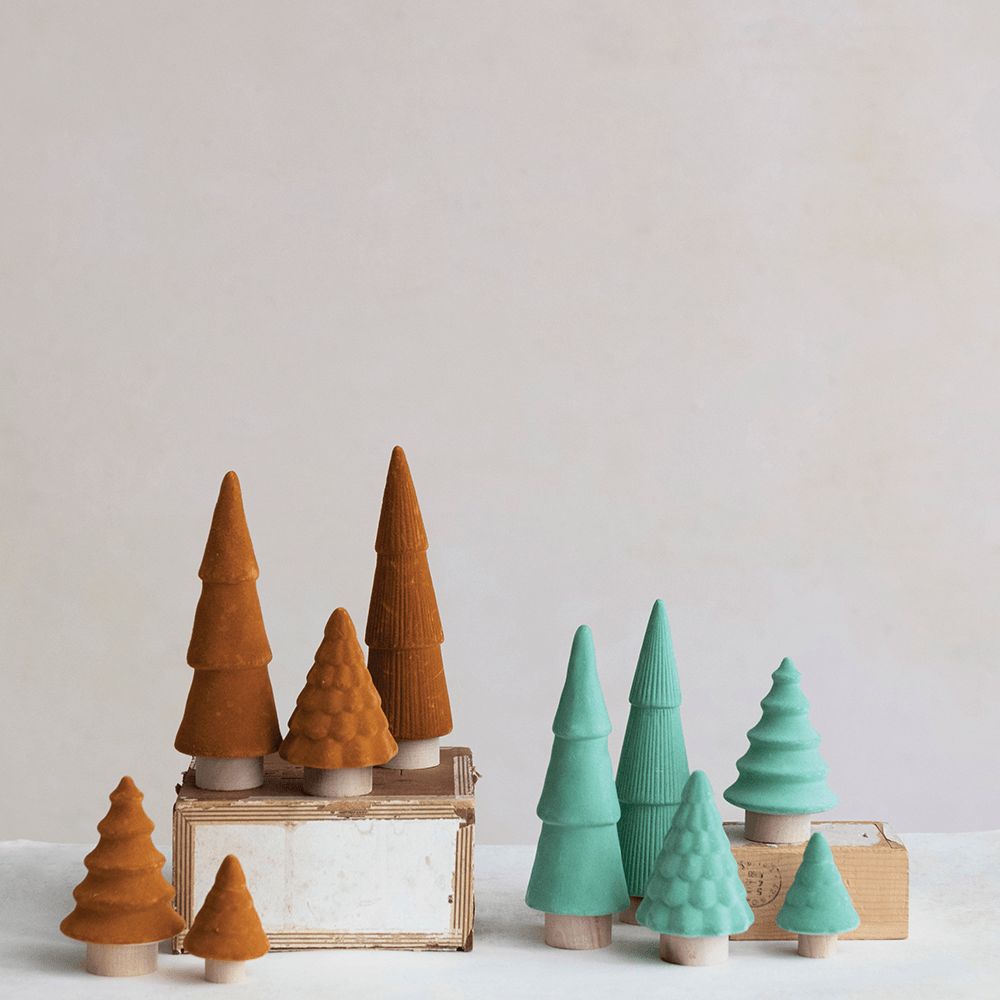 Flocked Stoneware Tree, Aqua - 2 Size Options, Shopsweetluluss