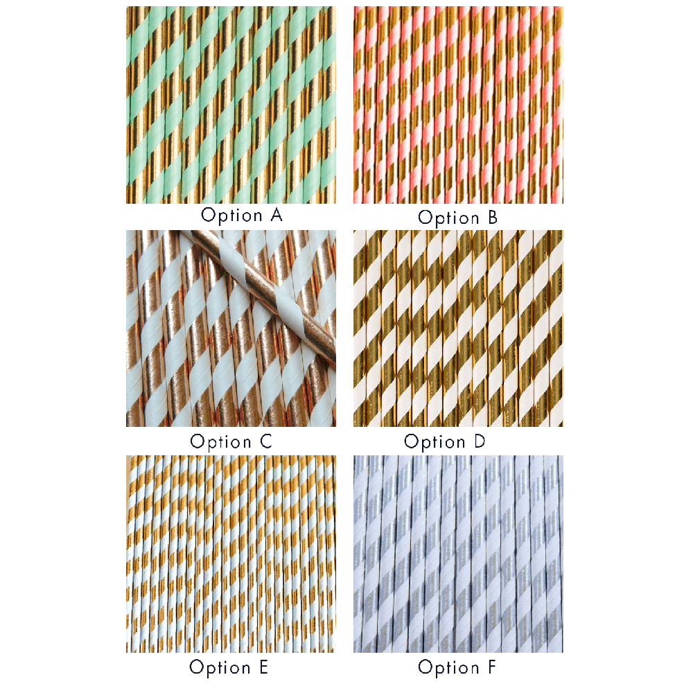Foil Striped Paper Straws, 6 Color Options, Shopsweetluluss