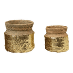 Hand-Woven Seagrass Baskets with Gold Sequins - Natural, Shopsweetluluss