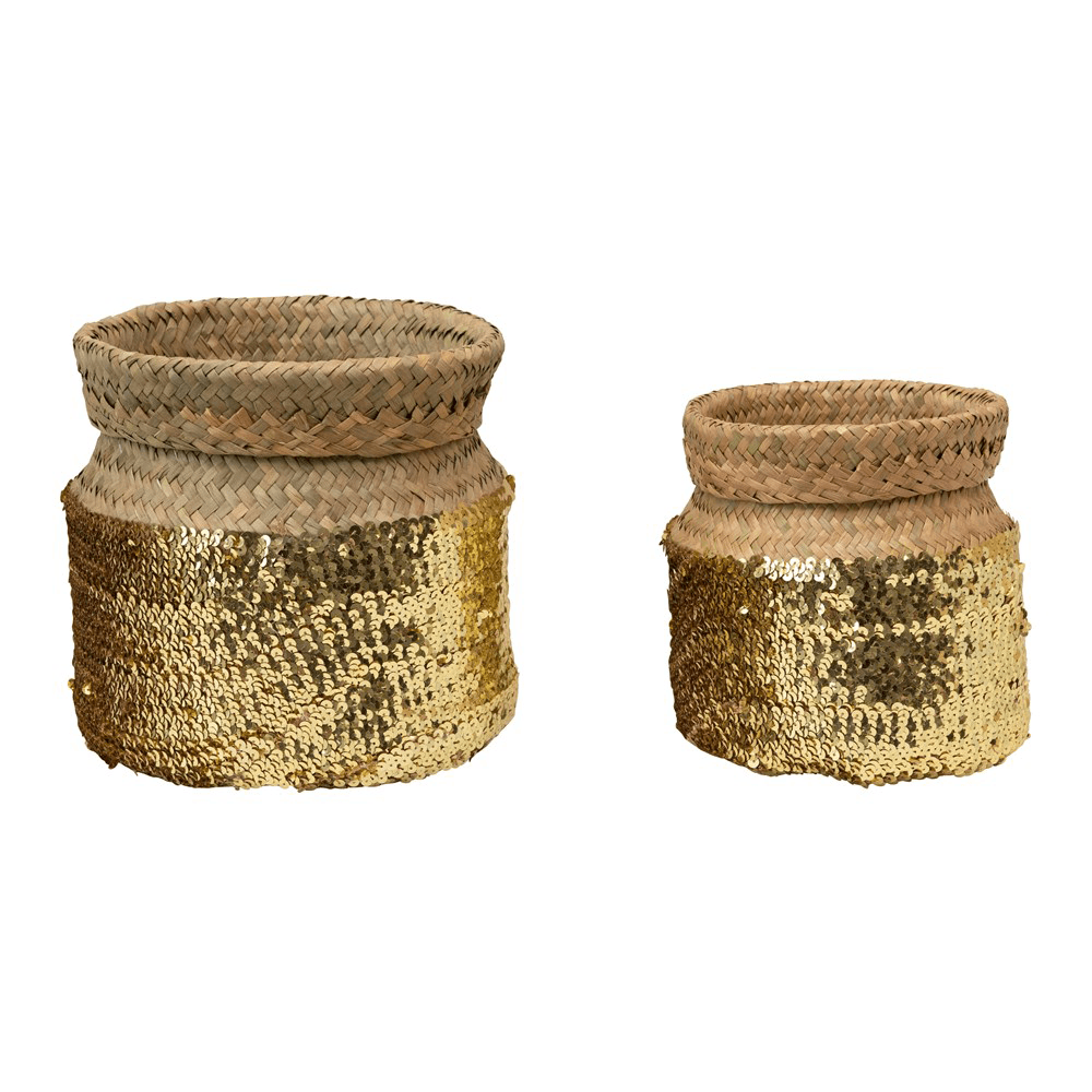 Hand-Woven Seagrass Baskets with Gold Sequins - Natural, Shopsweetluluss
