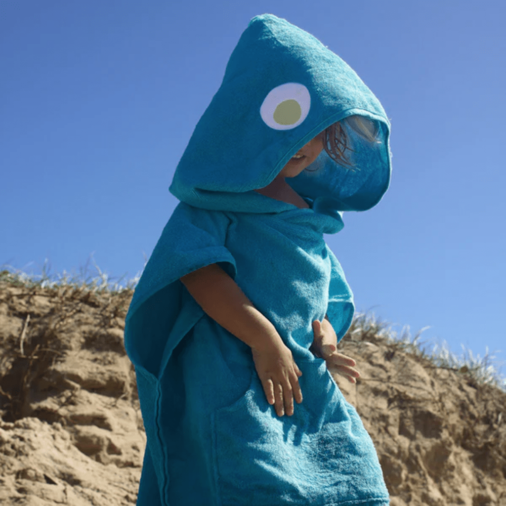 Hooded Terry Beach Towel, Shark Tribe - Deep Blue, Shopsweetluluss