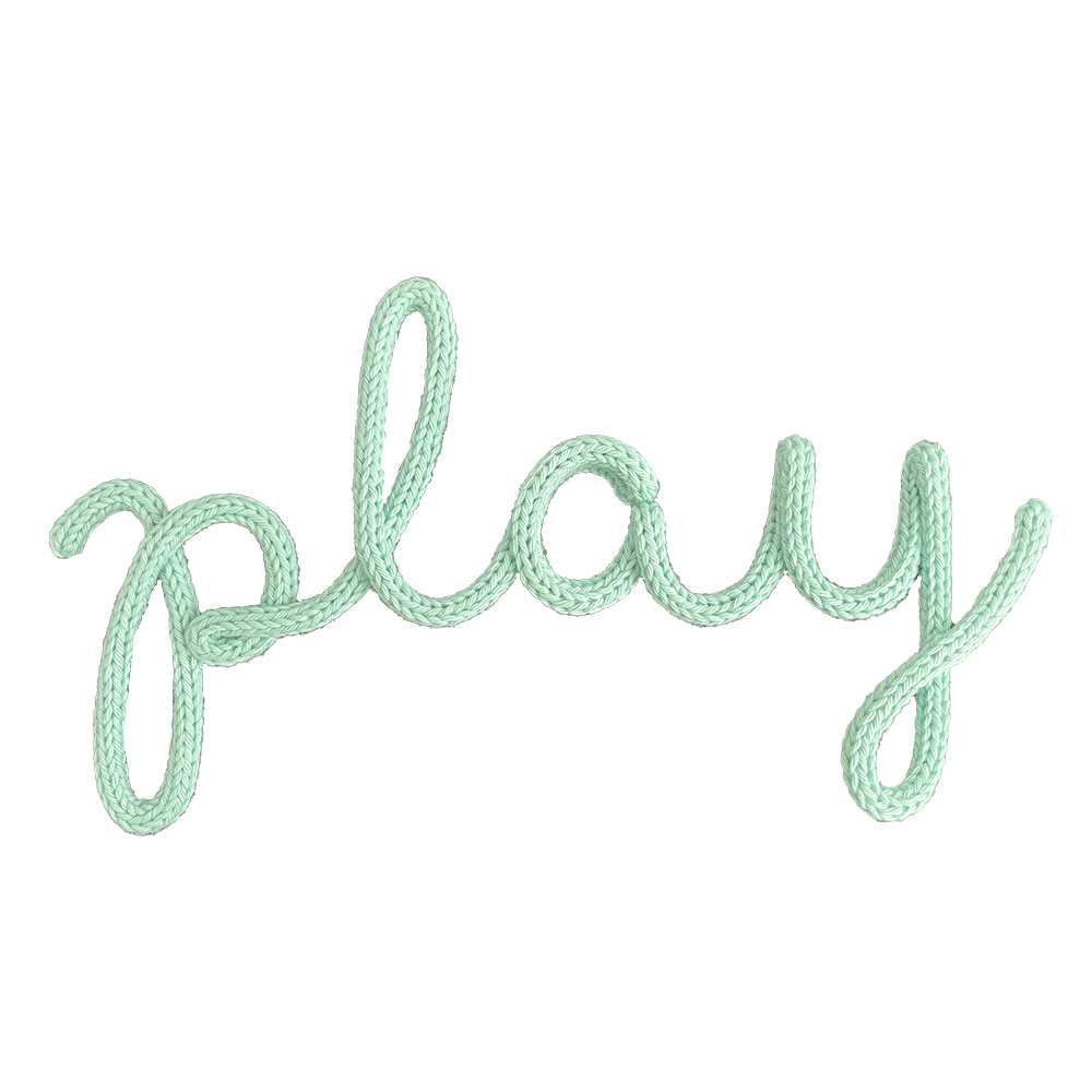 "Play" Knitted Wire Words Sign - Jade, Shopsweetluluss