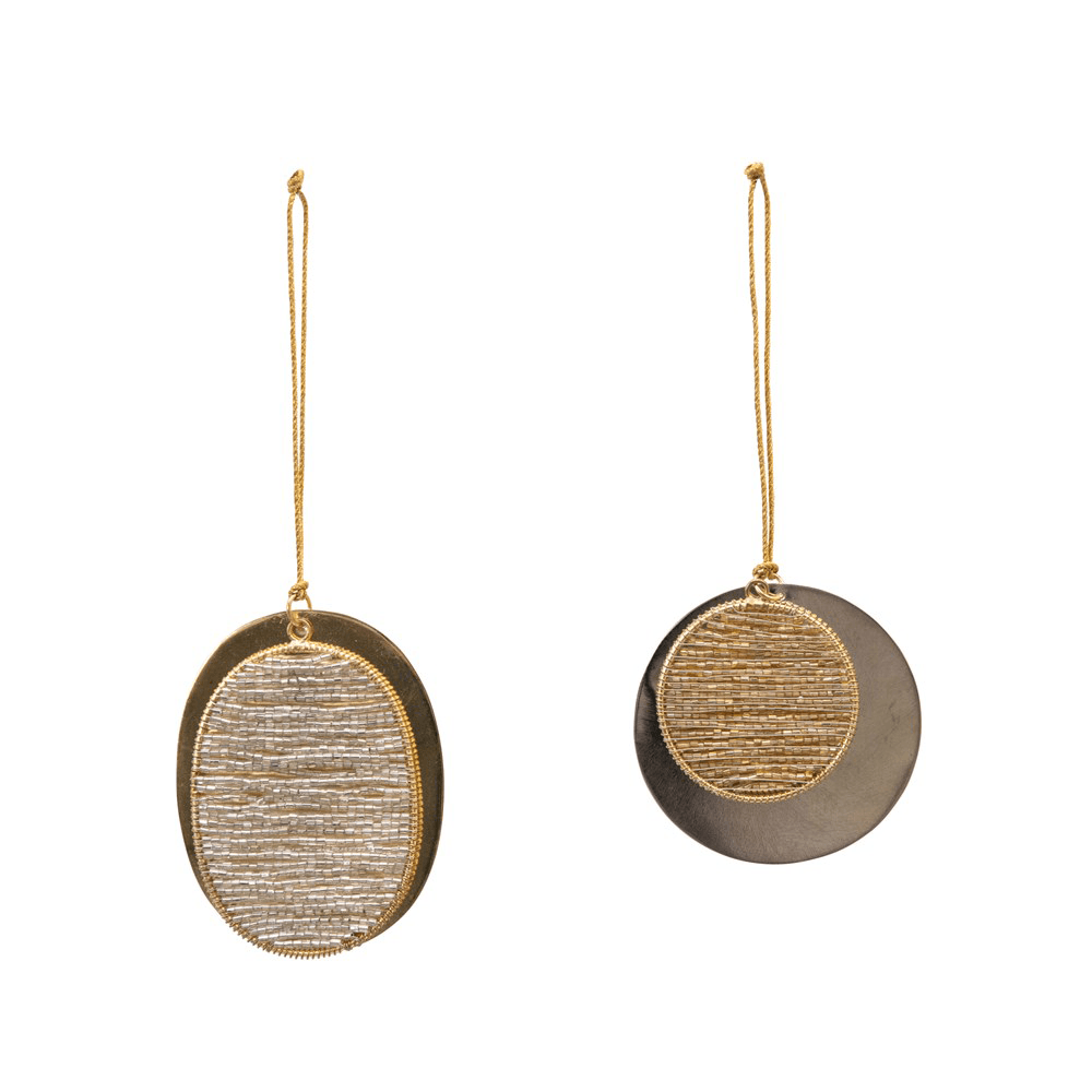 Layered Metal & Glass Bead Disc Ornament - 2 Styles, Shopsweetluluss