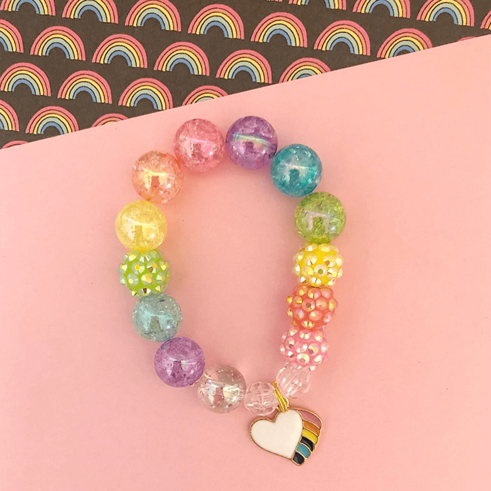 Rainbow Heart Charm Bracelet - 3 Size Options, Shopsweetluluss