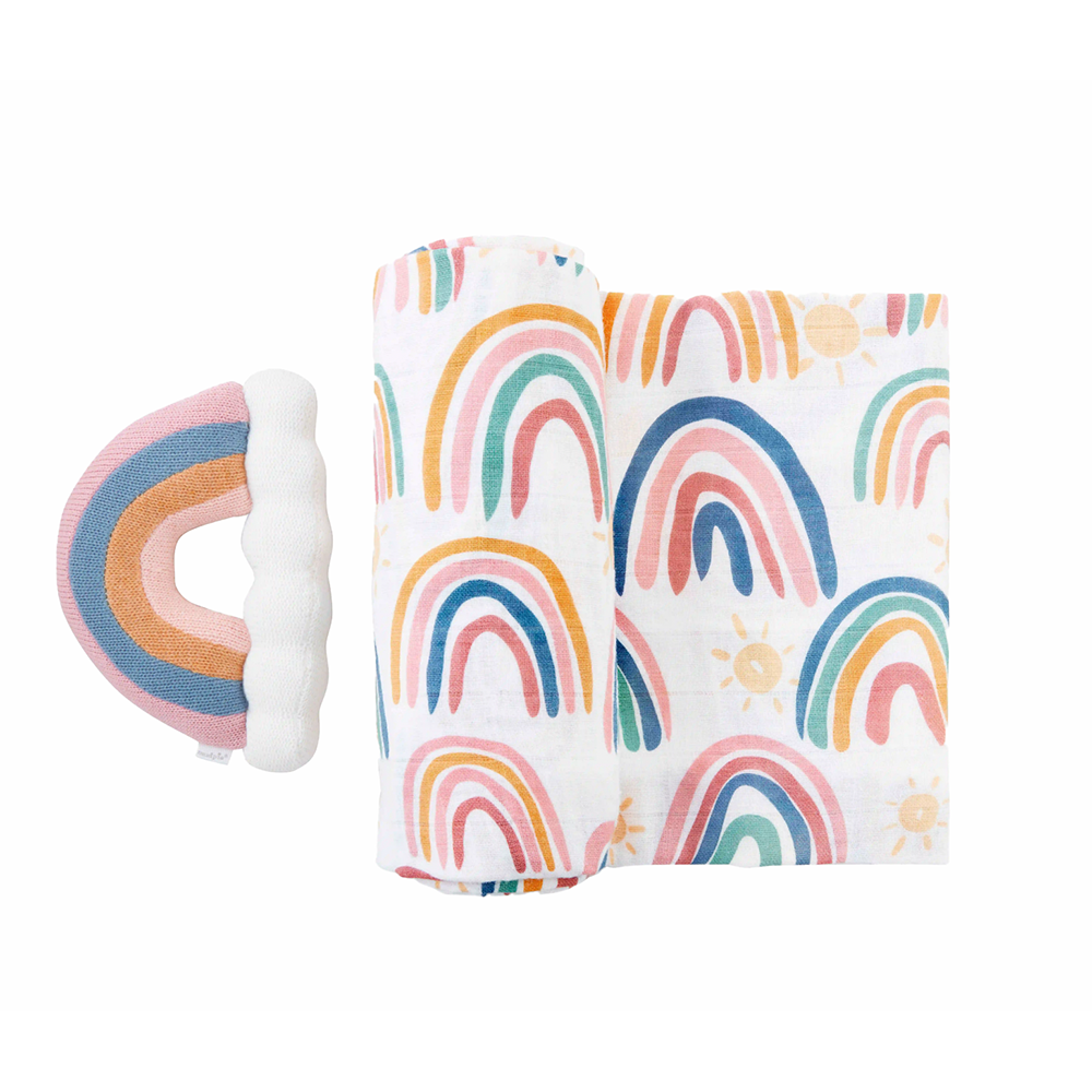 Rainbow Swaddle & Rattle Set, Shopsweetluluss